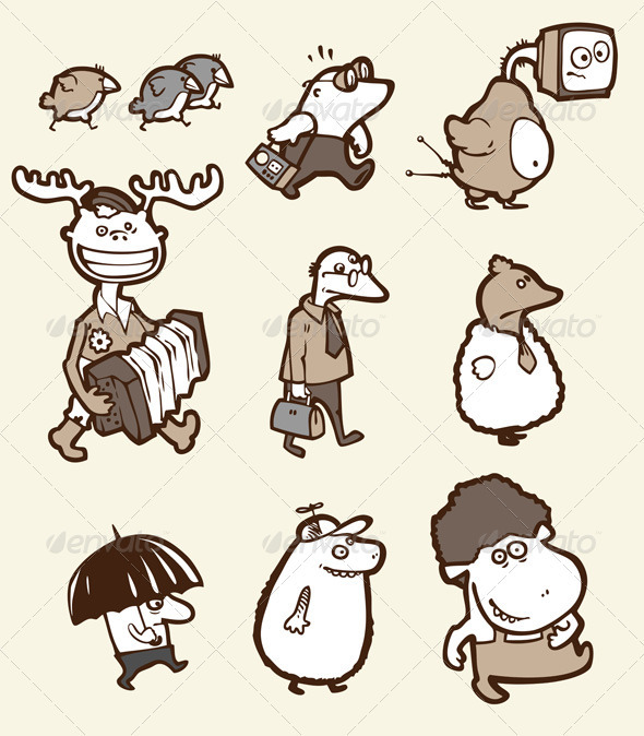 Set of the Funny Creatures - Characters Vectors