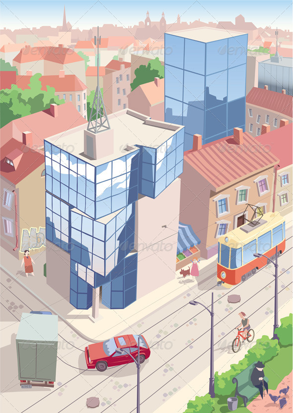 Old European city - Buildings Objects