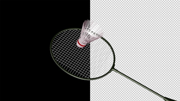 Badminton Transition - Green Racket Hits White-Red Shuttle - Alpha Channel