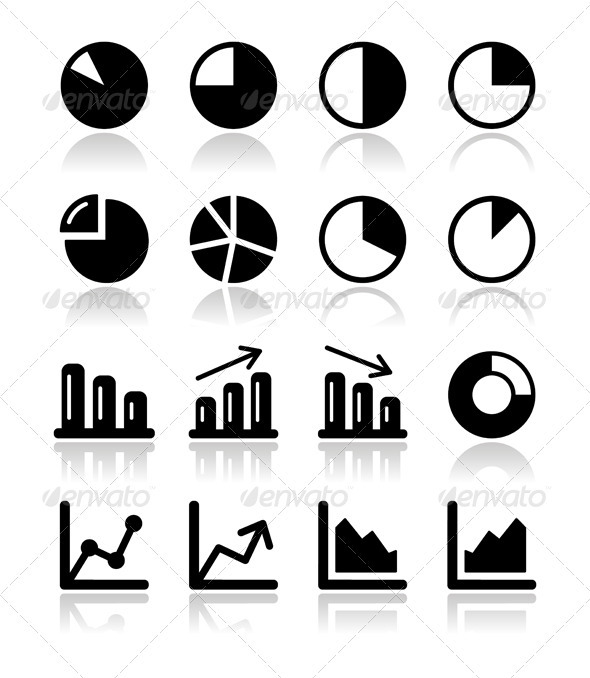 Chart graph black icons set for infographic - Web Elements Vectors