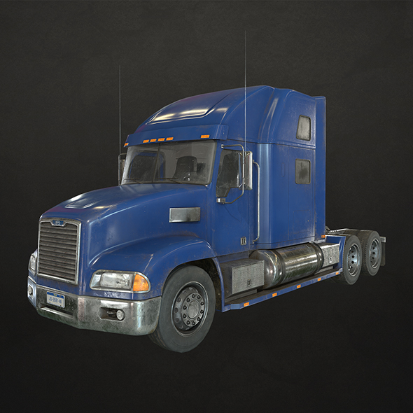 Semi Truck Tractor - Blue - Low Poly