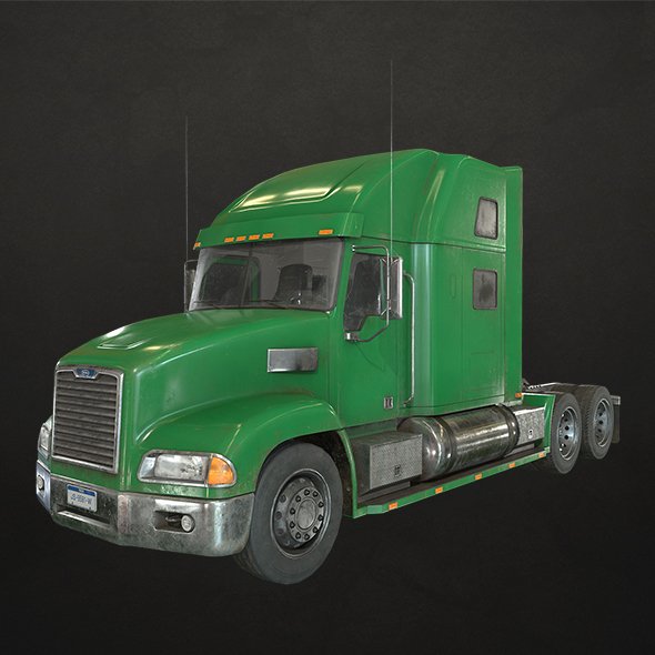 Semi Truck Tractor - Green - Low Poly