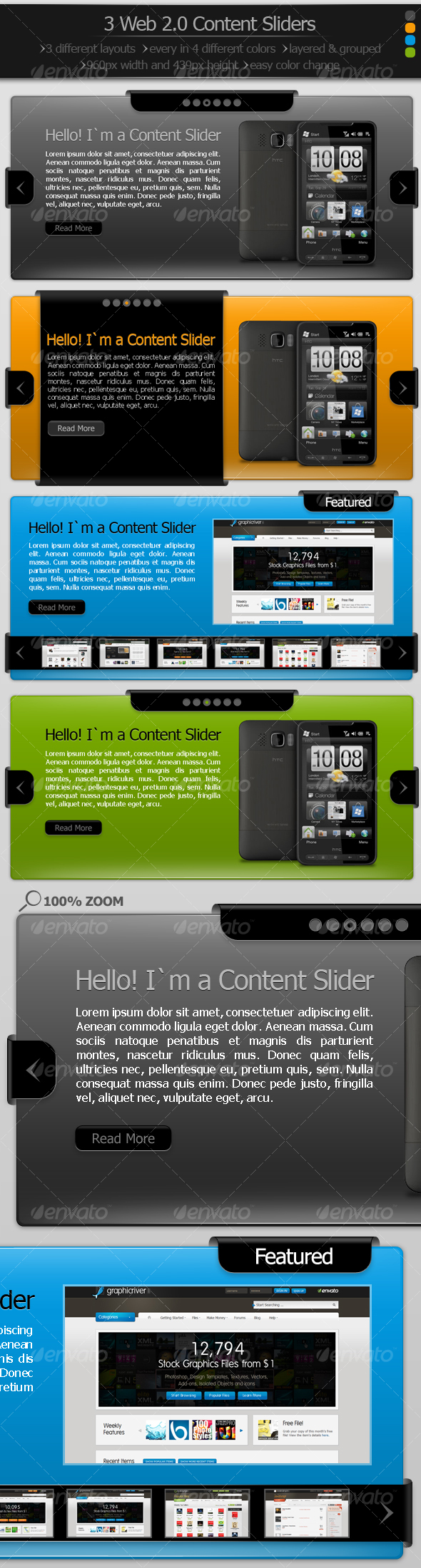 3 Web 2.0 Content Sliders - Web Elements