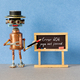 404 error page not found. Robot teacher with pointer, black chalkboard - PhotoDune Item for Sale
