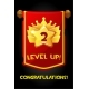 Level up reward on flag cartoon gold icon, game app UI isolated