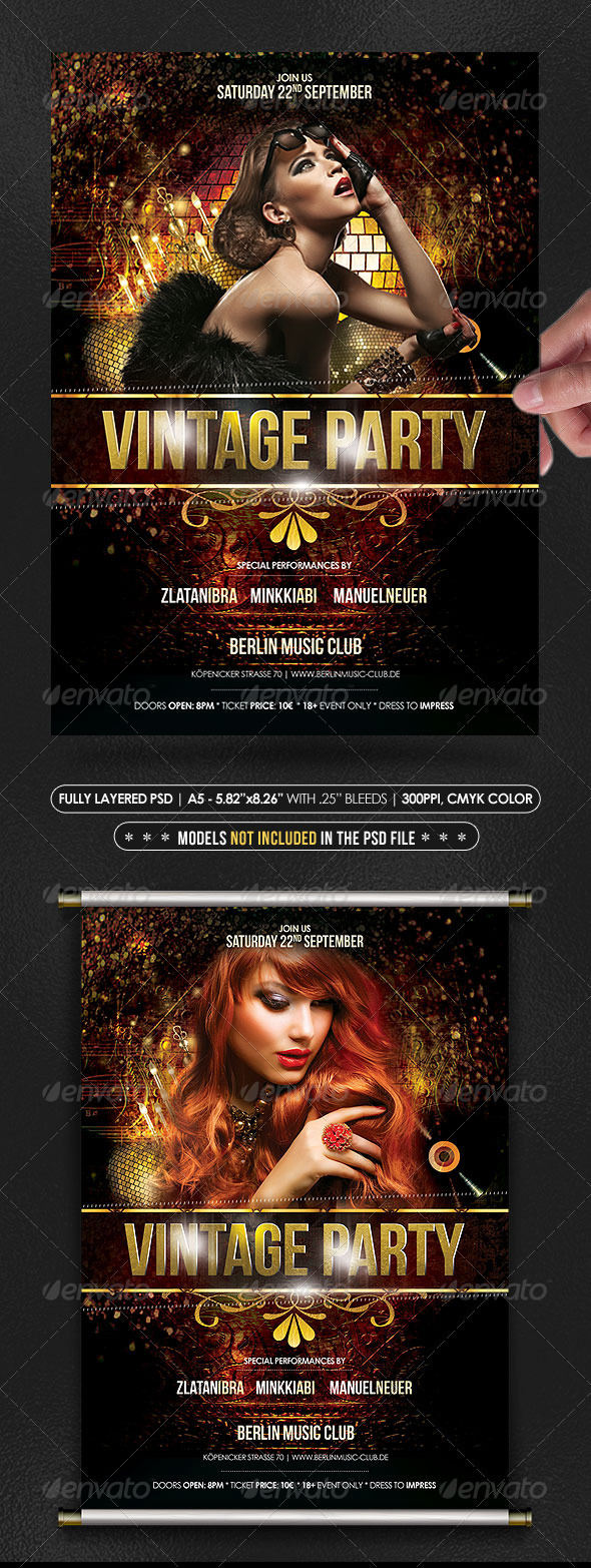 Vintage Gold Party Poster/Flyer - Clubs & Parties Events