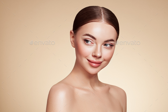 Portrait beautiful young woman with clean fresh skin - Stock Photo - Images