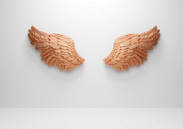 Rose gold angel wings on wall template Stock Photo by photocreo