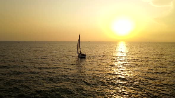 Boat Sailing in Mediterranean Sea Aerial Footage