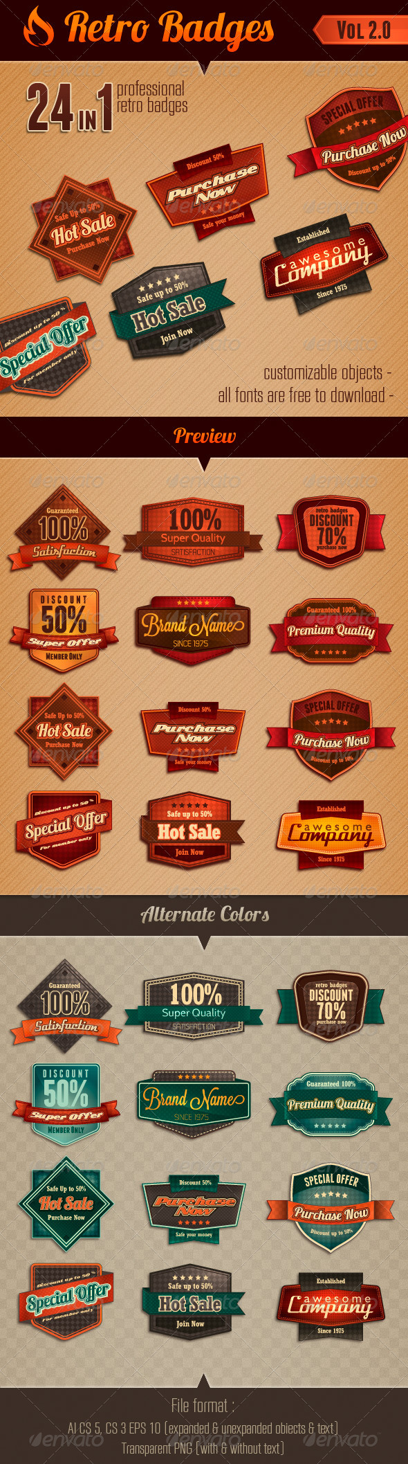 Retro Badges vol 2 - Badges & Stickers Web Elements