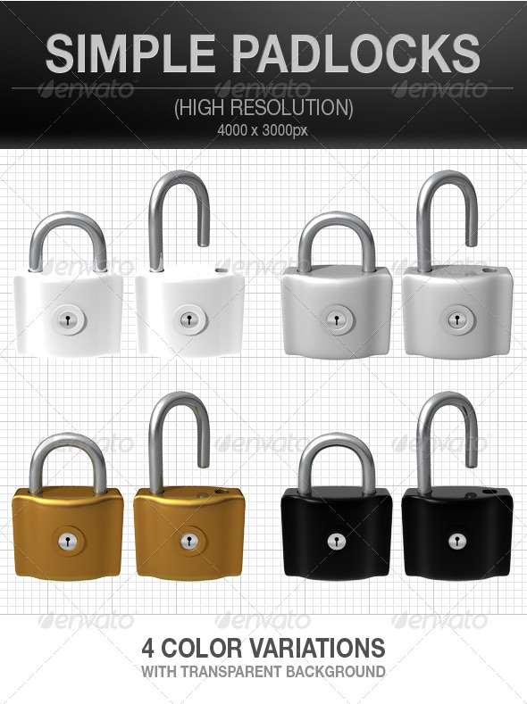 Simple Padlocks in 4 Colors - Miscellaneous Isolated Objects