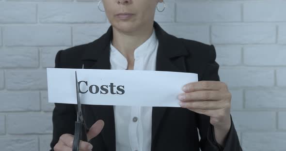 Businesswoman cut costs. alt