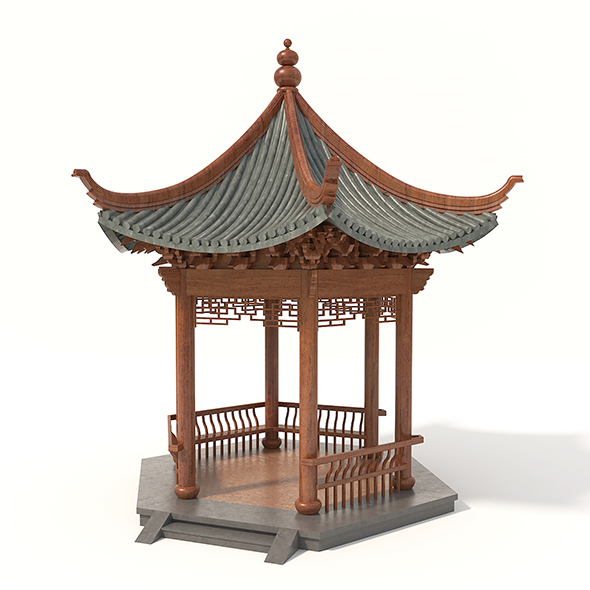 Chinese Wood Gazebo - 3Docean 33218639
