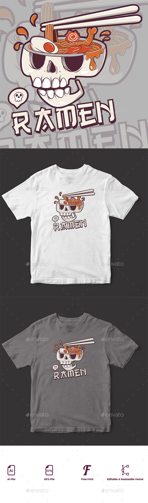 Ramen Skull T-shirt Design