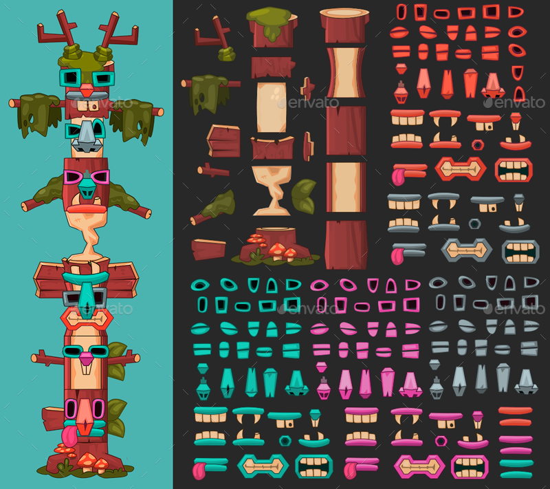 Totem Stack Totems Stack - Forest Elements, Game Assets | GraphicRiver
