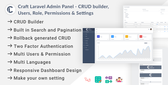 Craft Laravel Admin Panel – CRUD builder, Users, Role, Permissions & Settings