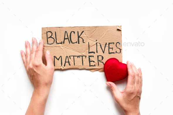Black Lives Matter Protest Against Ending Racism Poster Over Human Rights Violation. The big hand is