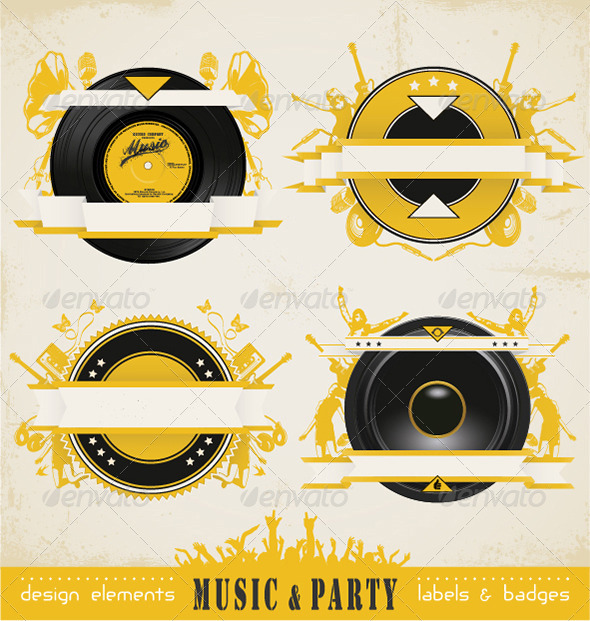 Vintage Music Labels and Badges - Retro Technology