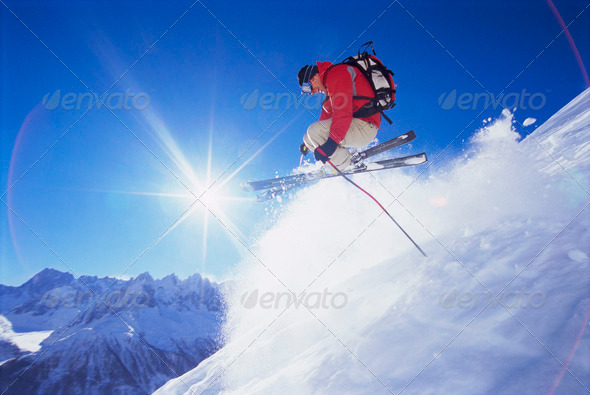 Young man skiing - Stock Photo - Images