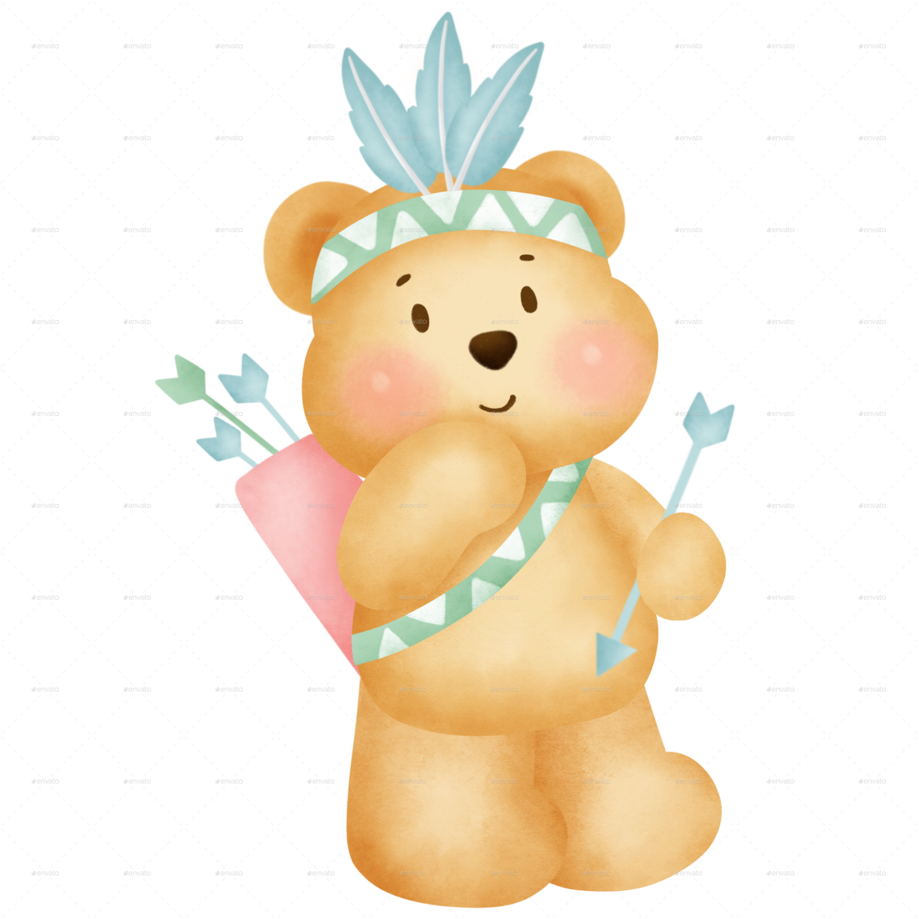 Watercolor Boho Bear Clipart, Graphics GraphicRiver