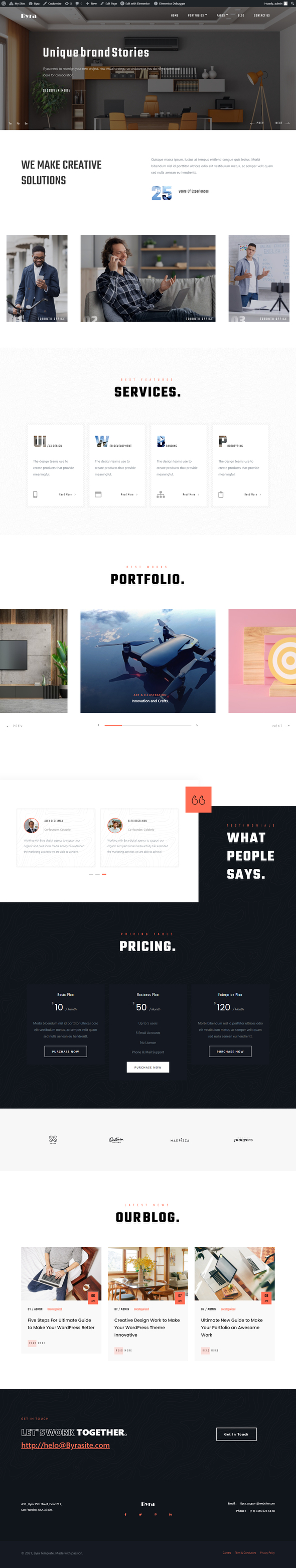 Byra - Creative Agency & Modern Portfolio Elementor Template Kit by UiCamp