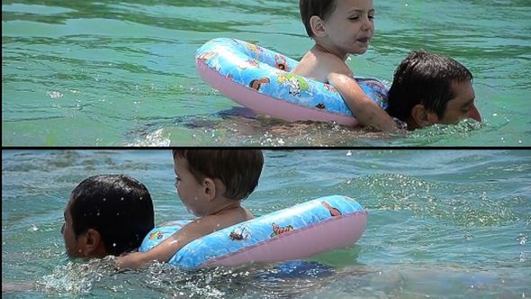 Man Playing With Child In Pool - 2 Videos 