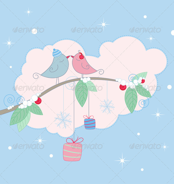 Christmas Background with Birds - Christmas Seasons/Holidays