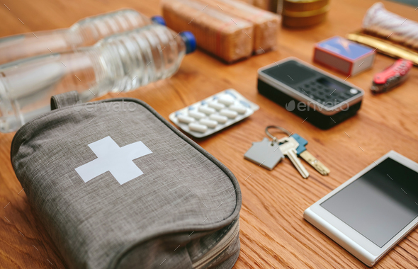 Essential items prepared for emergency backpack