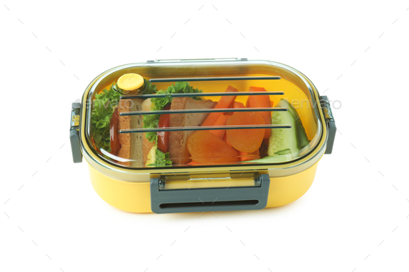 Plastic food container lunch box with a lid isolated on white