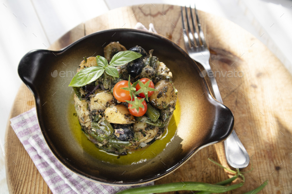 Fragrant and refreshing Ligurian salad ideal for the summer season - Stock Photo - Images