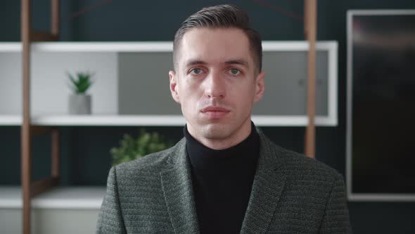 Confident Businessman Executive Looking at Camera in Modern Office, Business Portrait. Business alt