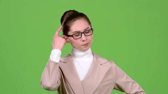 Sales Manager Reflects on the Working Moments. Green Screen. Slow Motion alt