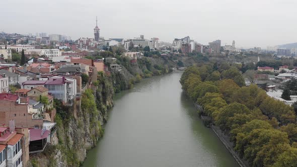 Aerial view. Kura River. Tbilisi. Georgia