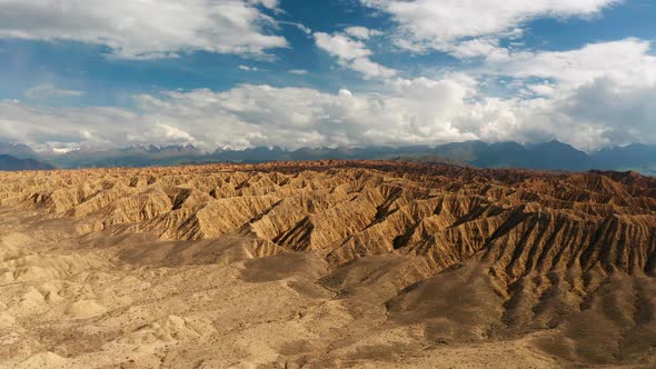 Aerial View of Desert Landscape in Kyrgyzstan at Sunset