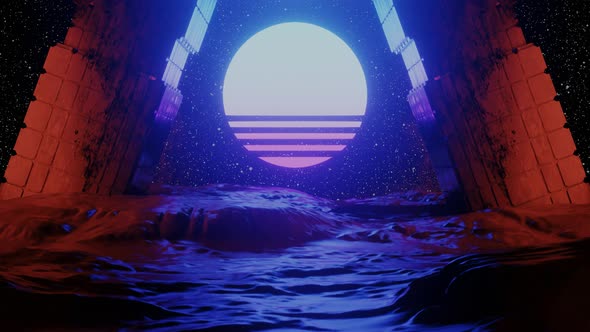 Cyberspace Tunnel with Rocks and Sun alt