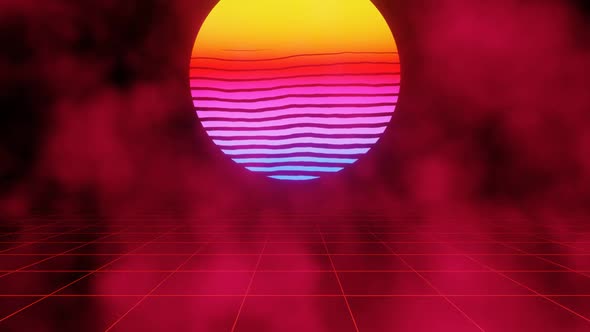 Retro Sun Floating In A Red Fog 02