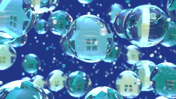 Abstract art background of houses in bubbles  alt