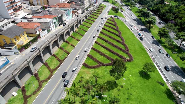 Crossing East Radial highway road and May 23 Avenue at downtown Sao Paulo alt