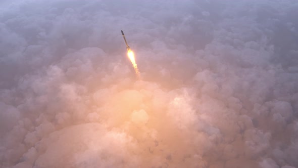 Rocket Flies Through the Clouds 4k