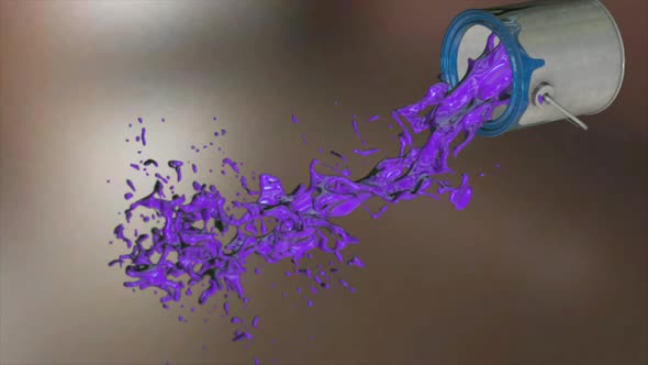3D animation of blue paint pouring out of a bucket