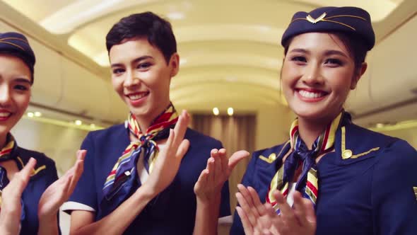 Cabin Crew Clapping Hands in Airplane, Stock Footage | VideoHive