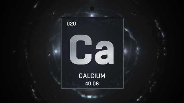 Calcium as Element 20 of the Periodic Table on Silver Background