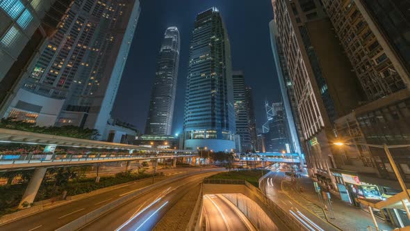 The city traffic at Night in Hong Kong, China