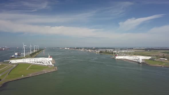 Deltaworks Maaslandkering Maesland barrier near Rotterdam in the Netherlands, alt