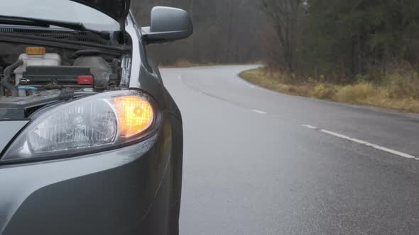 Emergency Car Warning Light on Country Road alt