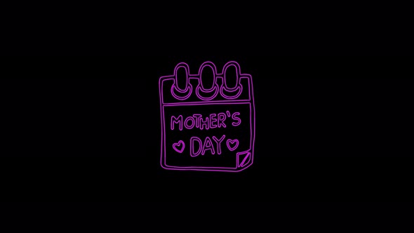 Calendar sheet icon with words Mother's Day moving lines on black background. alt