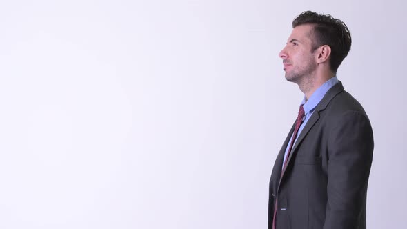 Profile View of Young Handsome Hispanic Businessman alt
