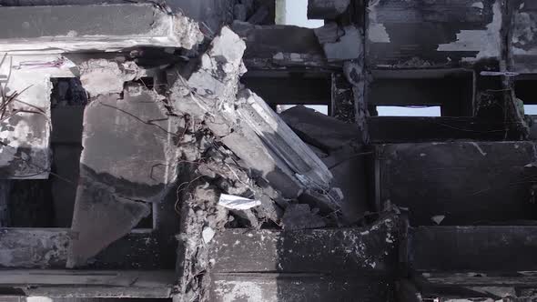 Vertical Video of the War in Ukraine  a Destroyed Building in Borodyanka alt