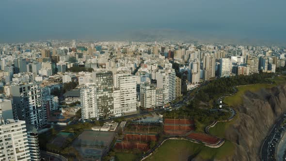 Drone footage of Miraflores, Lima city capital in Peru 4K