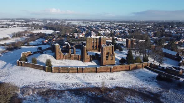 Kenilworth Castle In Snow Aerial Winter